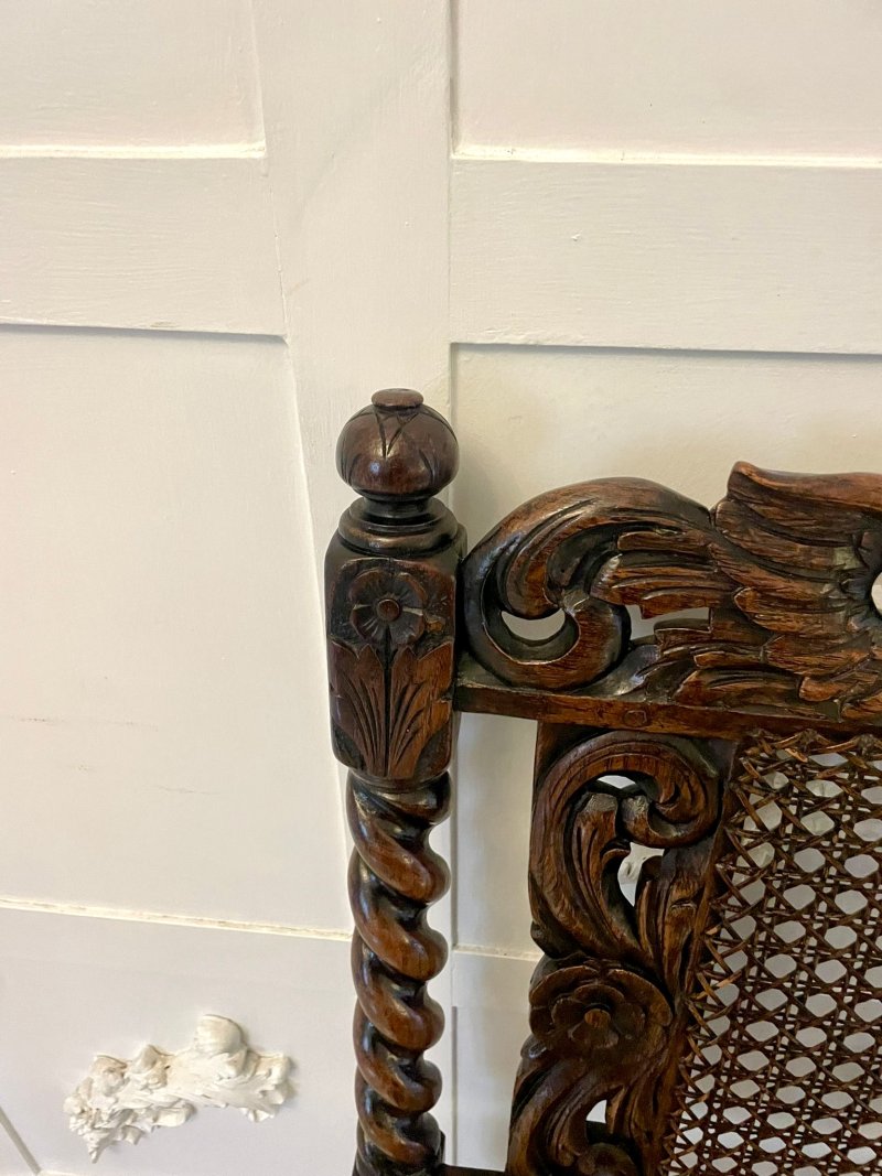 Set of Six Antique Victorian Quality Carved Oak Dining Chairs - Image 9